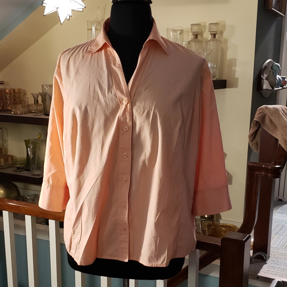 Womens Peach Colored Button Stretch Blouse
